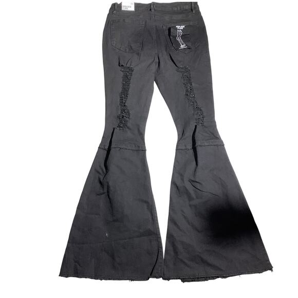 Almost Famous High Rise Flare Jeans Black Women’s 11 — Distressed, Retro, Trendy - Picture 2 of 8